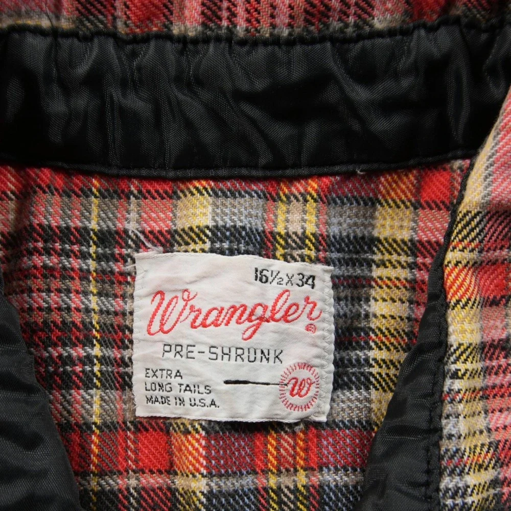 Thrashed 60s VTG Wrangler Distressed Flannel Plaid Pearl Men M Shirt Skate Surf